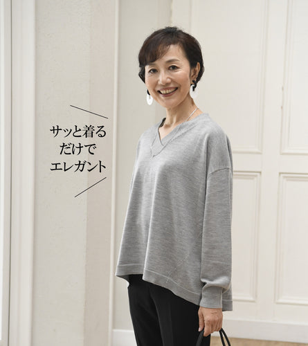 DRESS HERSELFワイドVネックのシルクウールセーター